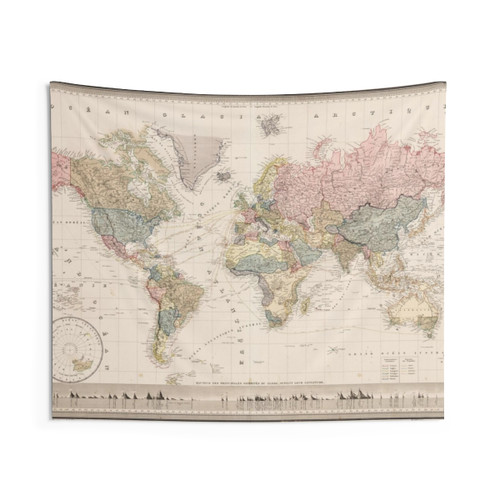 Vintage Bohemian World Map Tapestry
