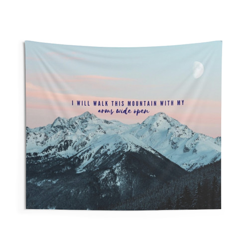 Worship Lyrics Tapestry featuring a mountain landscape