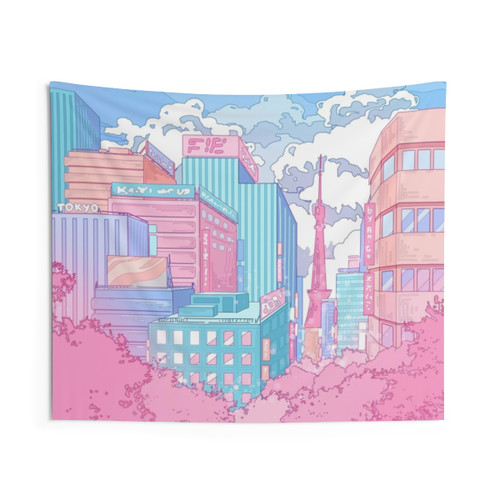Pastel Tokyo Cityscape Tapestry - Japanese Aesthetic Wall Decor