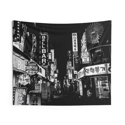 Black and White Nights Cityscape Tapestry