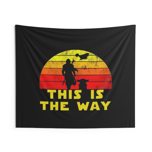 Retro Mandalorian and Baby Yoda Tapestry