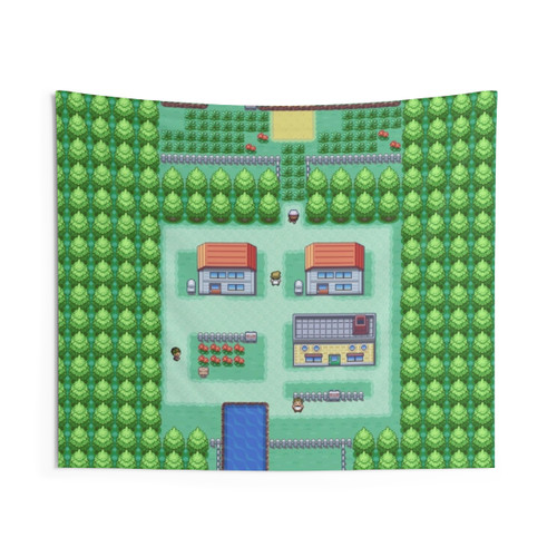 Retro Pokemon Leaf Green Tapestry featuring Pallet Town landscape