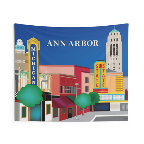 Ann Arbor, Michigan Skyline Illustration Tapestry
