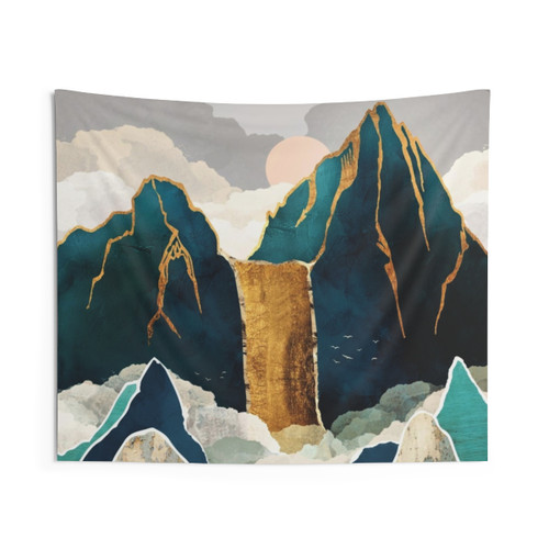Contemporary Golden Waterfall Tapestry Wall Decor