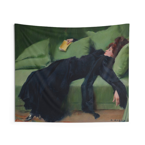 Decorative Spanish Tapestry featuring A Decadent Girl painting by Ramon Casas
