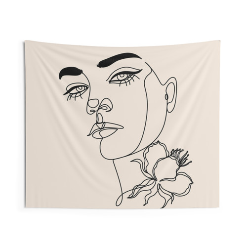 Minimalist Floral Line Art Tapestry