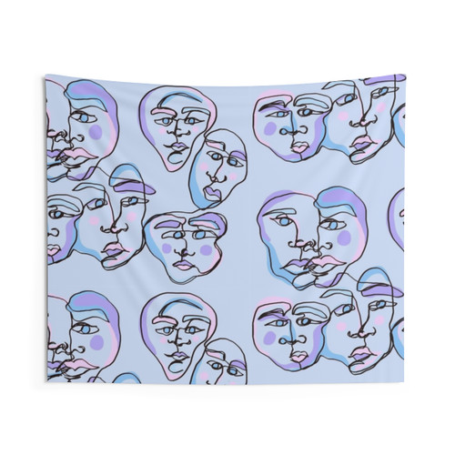 Lavender Doodle Face Line Art Tapestry