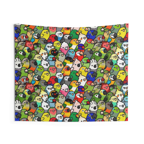 Everybirdy Pattern Tapestry featuring Parrots and Birds