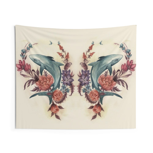 Floral Shark Tapestry - Vintage Botanical Ocean Artwork