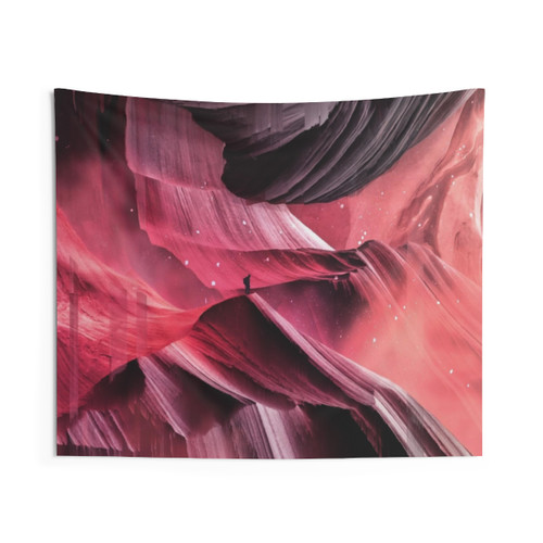 Abstract tapestry art with colorful pixel distortion and alien landscape