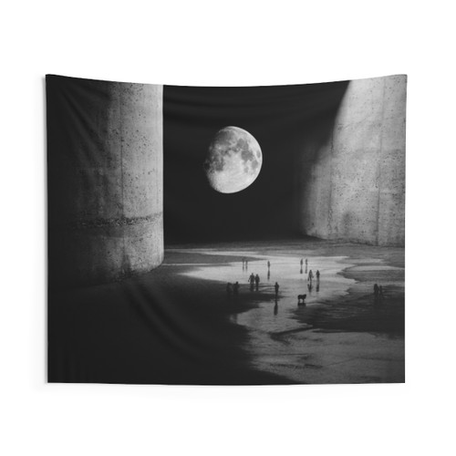 Abstract space tapestry featuring the moon and stars