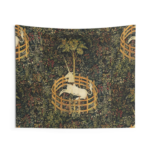 Unicorn in Captivity Tapestry - Gothic Fantasy Floral Art