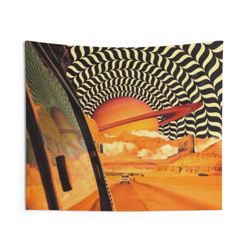 Illusionary Road Trip Sci-Fi Collage Art Tapestry