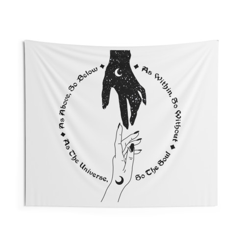 Hand and Moon Print Tapestry Wall Hanging