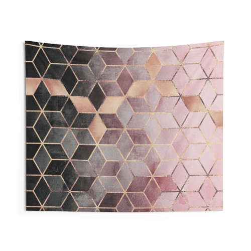 Pink and Grey Gradient Cubes Tapestry