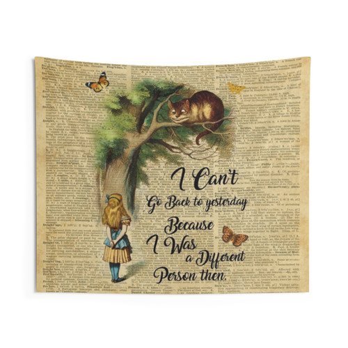 Alice in Wonderland Cheshire Cat Vintage Dictionary Art Tapestry