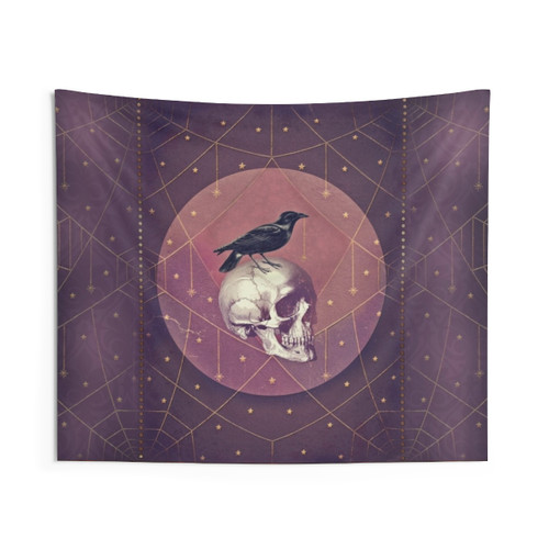 Crow and Skull Collage Vintage Tapestry