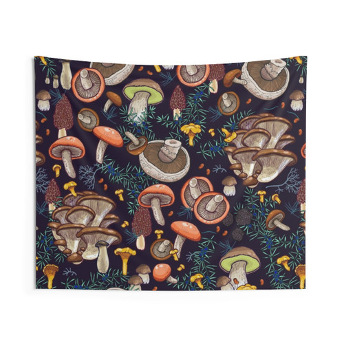 Enchanted Forest Tapestry featuring fungi and botanical elements