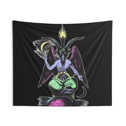 Pastel Baphomet Black Tapestry - Gothic Occult Wall Art