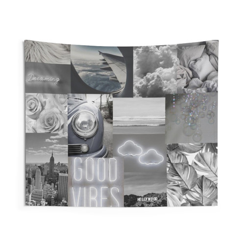 Light Grey Aesthetic Collage Tapestry Wall Decor