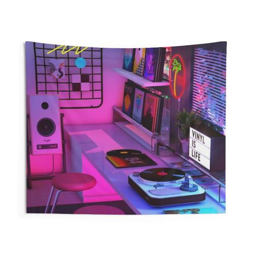 Vinyl is Life Synthwave Tapestry - Retro Music Decor