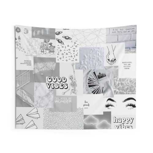 White Aesthetic Collage Tapestry