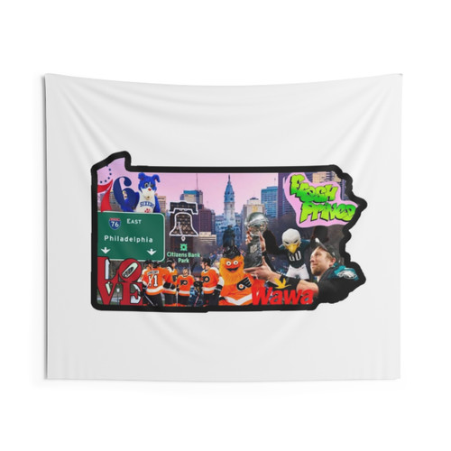 Philadelphia Themed Tapestry Featuring Iconic Philly Landmarks and Symbols