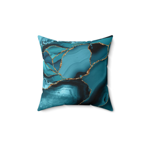 Teal and gold faux marble landscape pillow