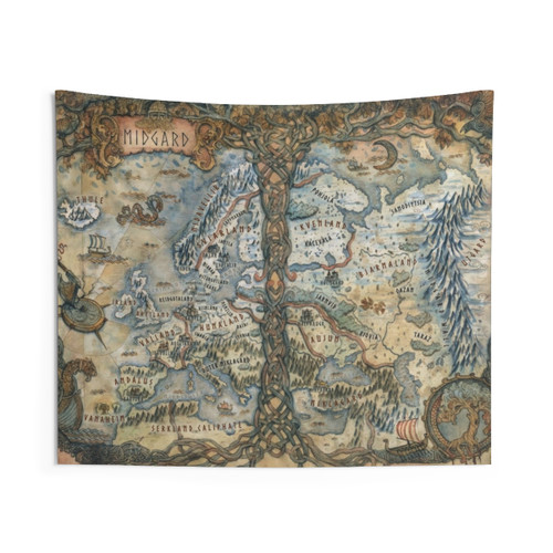 Midgard Tapestry Featuring Norse Mythology from the Ragnarok Era