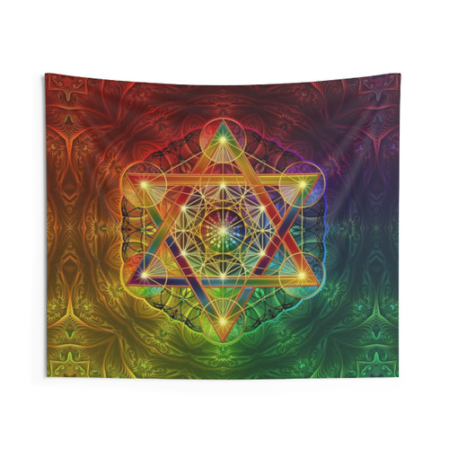 Metatron's Cube Mandala Tapestry - Sacred Geometry Wall Hanging