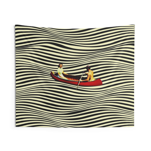 Illusionary Boat Ride Tapestry - Surreal Optical Art Wall Hanging