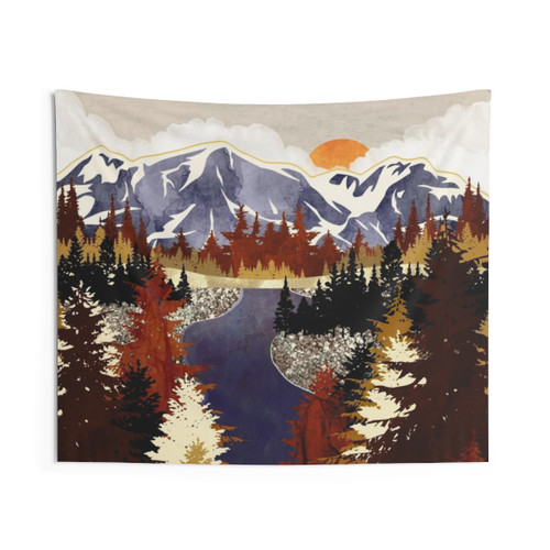 Autumn River Landscape Tapestry Wall Art