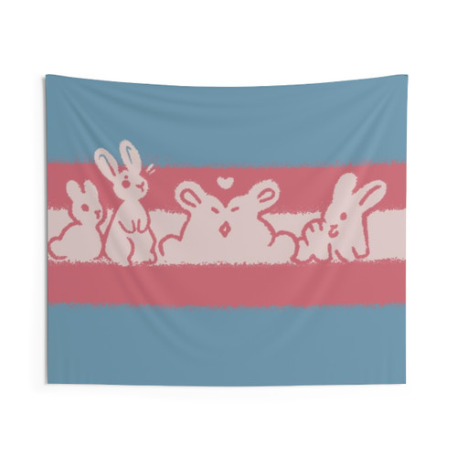 Trans Pride Flag Tapestry with Adorable Bunny Rabbit Design