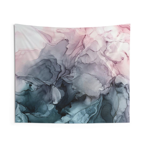 Blush and Payne's Grey Flowing Abstract Art Tapestry
