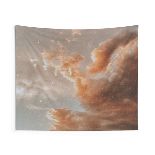Angelic Sky Tapestry featuring a dreamy, cloudy sky with stars and a moon
