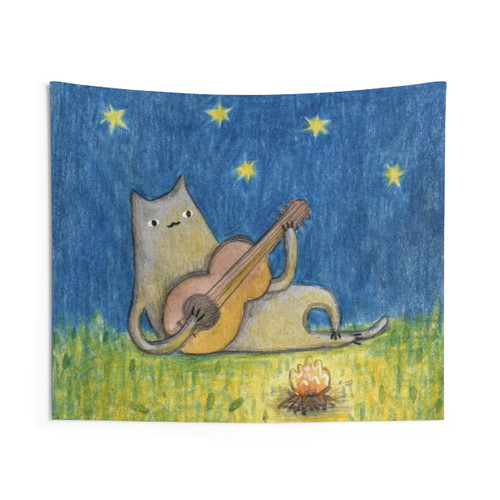 Campfire Cat Tapestry - Cozy Boho Decor for Home