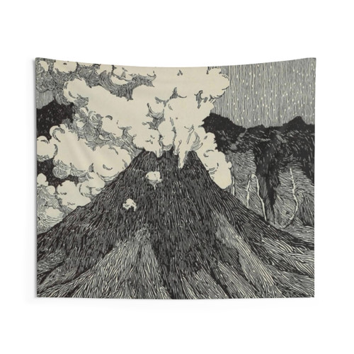 Naturalist Volcano Tapestry - Vintage Geology Wall Art