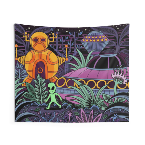 Cosmic UFO Landing Tapestry