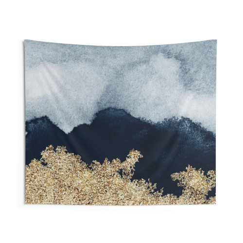 Extravagant watercolor ombre tapestry with gold accents
