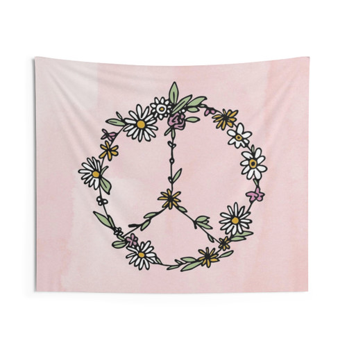 Boho Watercolor Peace Sign Tapestry