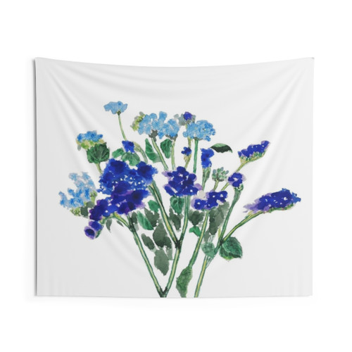 Handpainted Blue Flower Watercolor Tapestry