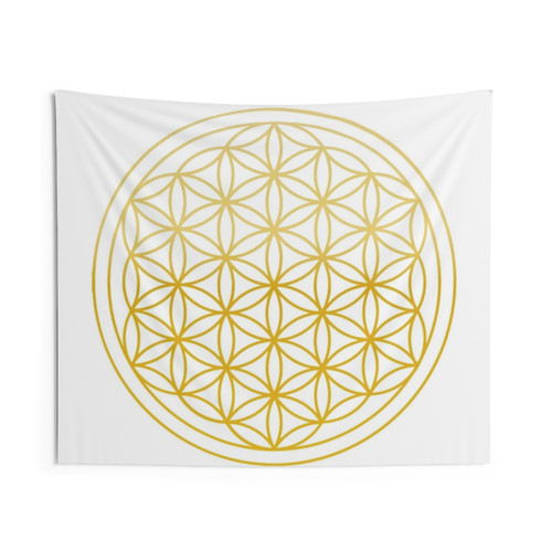 Flower of Life Golden Tapestry - Sacred Geometry Wall Decor