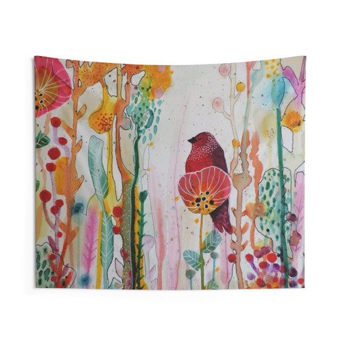 Calme Floral Tapestry - Serene Bird and Flower Wall Hanging
