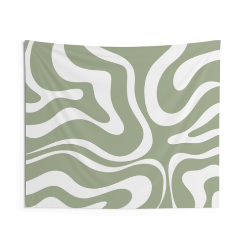 Abstract Sage Green and White Tapestry