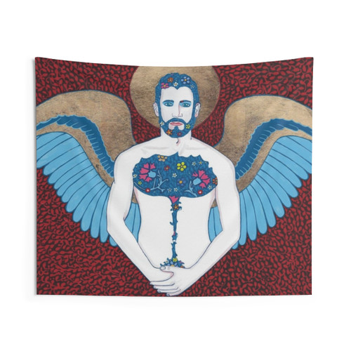 Guardiam Angel Tapestry - LGBTQ+ Wall Art Depicting a Bearded Man