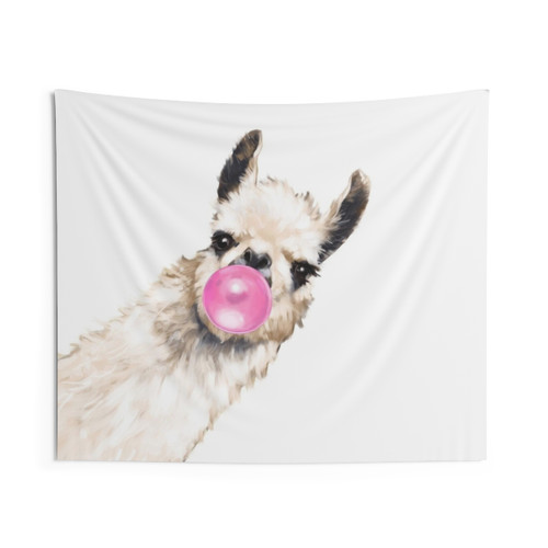 Whimsical Llama Blowing Bubble Gum Tapestry