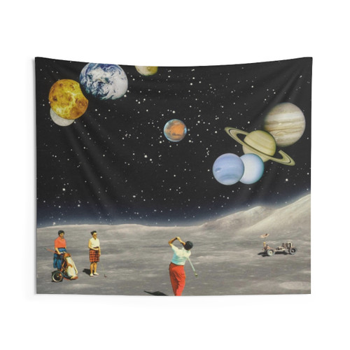 Cosmic Golf Tapestry - Retro Futuristic Space Art