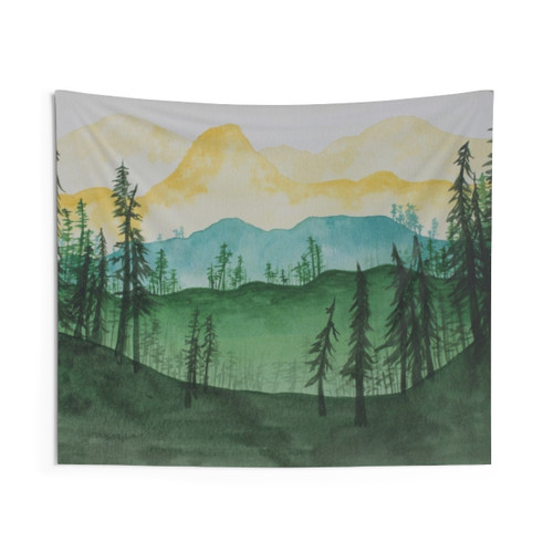 Watercolor Mountains and Trees Tapestry