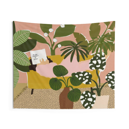 Bohemian Jungle Tapestry featuring abstract plants and greenery