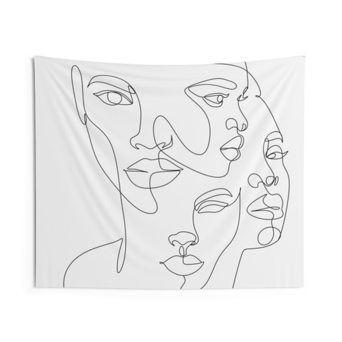 Minimalist Portrait Tapestry - Black Woman Line Drawing